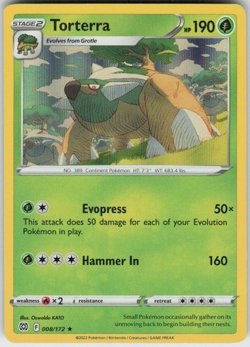 Holo Torterra 008/172 Rare Brilliant Stars Near Mint