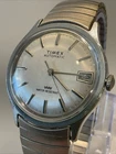 Works! Vintage Mens Water Resistant Silver Tone Date Timex Automatic Wristwatch