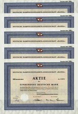 5 x Hansa Deutsche Dampfschifffahrts GES 1964 Bremen Neptune Deutsche Bank 100 DM