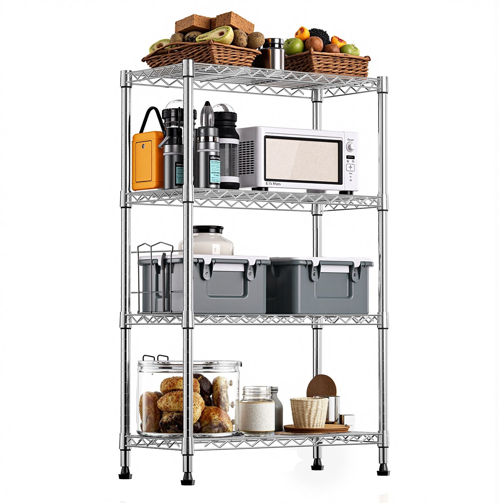 4-Tier Metal Storage Shelving Unit 1000 lbs Capacity Wire Rack Organizer Chrome