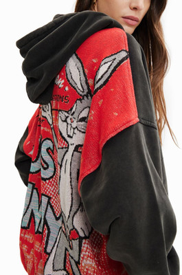 Desigual x Looney Tunes Damen Hoodie Dunkelgrau Bugs Bunny Oversized Gr. S 23SWS