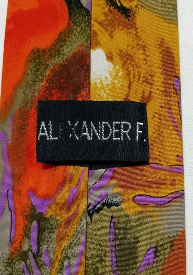 Винтажный мужской галстук ALEXANDER.F с цветочным абстрактным узором в стиле ар-деко  - Изображение 3 из 4