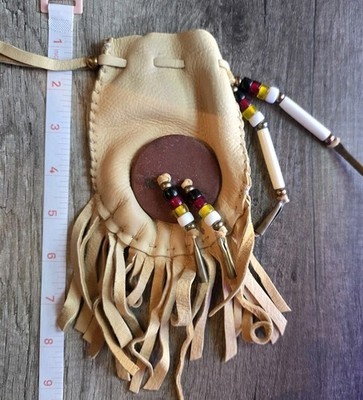 Sacred Catlinite Disc Tobacco Bag- Native American - Lakota -Sioux