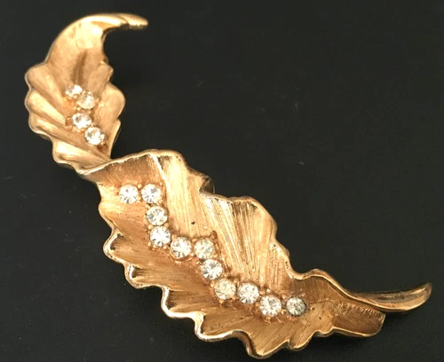 Vintage Brooch Pin SIGNED TRIFARI Rhinestone Leaf Gold Tone Jewelry lot x