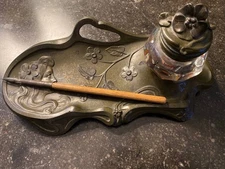 Ancien encrier période XIX ème Robert Elias complet en parfait état