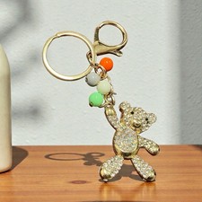 Beaded Bear Rhinestone Enamel Keychain Bag Charm NWT