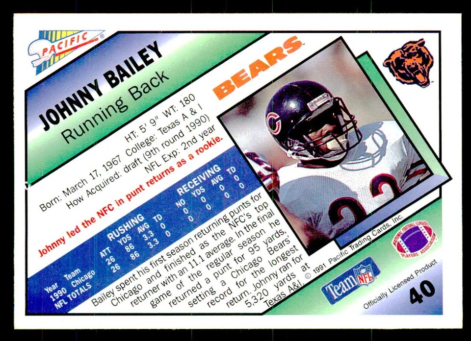 1991 Pacific - Johnny Bailey #40 - Image 2 of 2