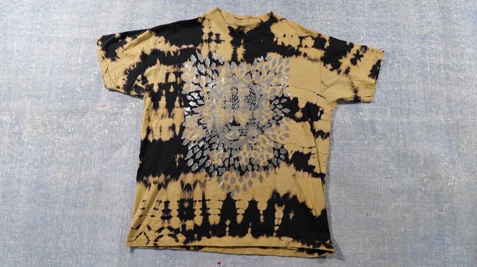 vintage tie-dye leopard shirt, size XL, single stitch, foil, 80s