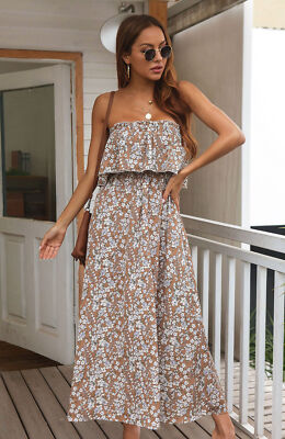 Tube Layered Floral Print Ankle Length Maxi Summer Dress for Women | eBay