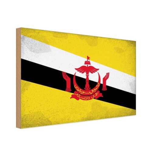 Holzschild Holzbild 20x30 cm Brunei Fahne Flagge Geschenk Deko - Bild 1 von 4