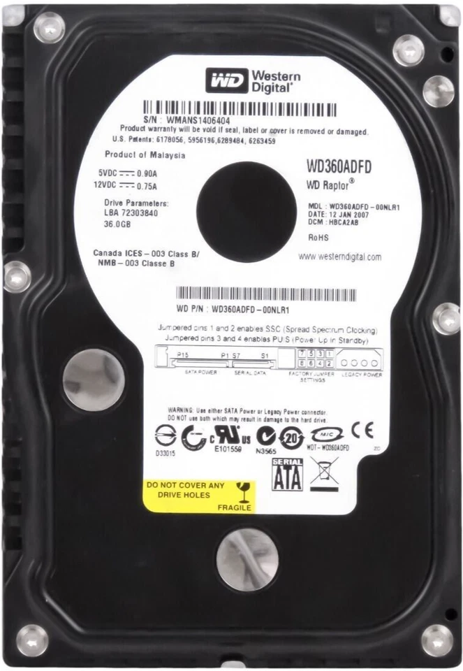 Hard Drive WD Raptor WD360ADFD 36GB 10K 16MB SATA 3.5'' - Image 3 of 3