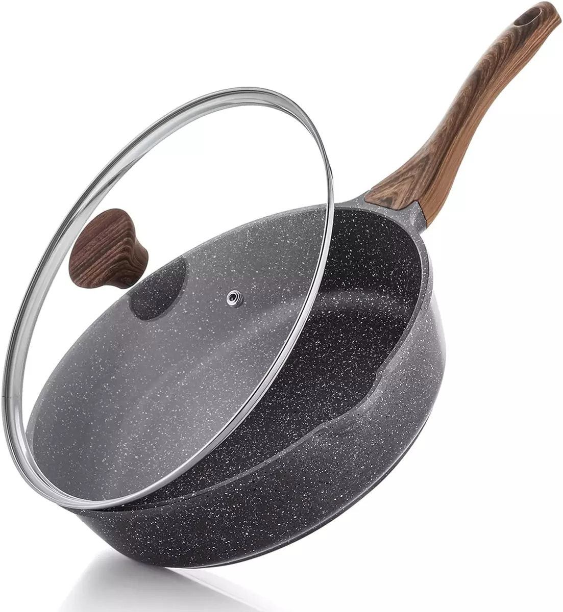 SENSARTE Nonstick Deep Frying Pan Skillet, 10-Inch Saute Pan with Lid,  Stay-Cool