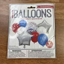 Red White Blue Balloon Bouquet Kit Stars Confetti 9 Piece Helium Quality NEW