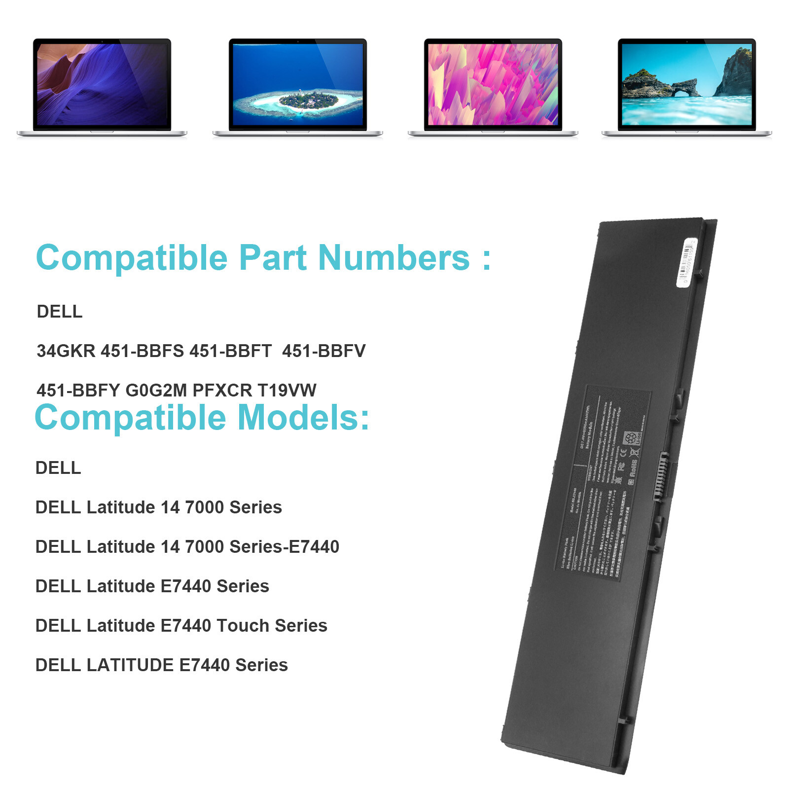 Batterie 7.4V 47Wh Pour Dell Latitude E7450, E7440 - Remplacement Li-ion Neuf !