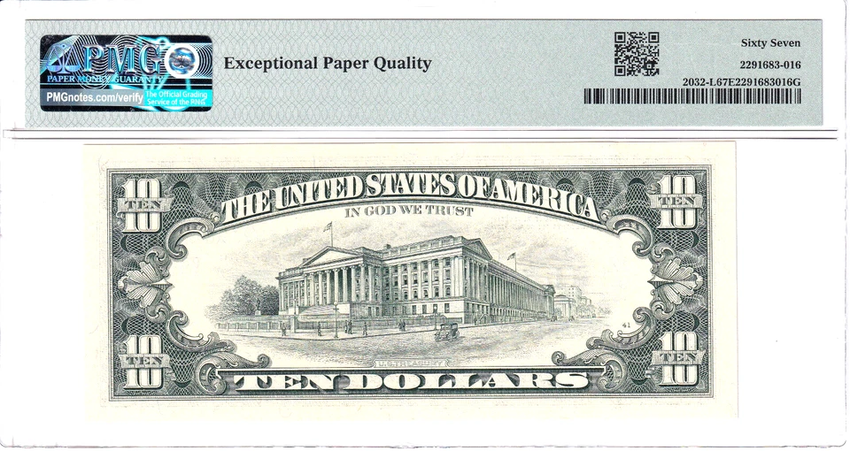 1995 $10 FRN San Francisco PMG Superb Gem Uncirculated 67EPQ #L68882166B - Image 2 of 2