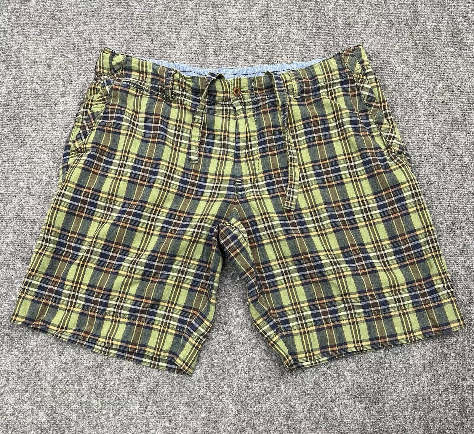 Polo Ralph Lauren Plaid Shorts Mens 38 Inseam 10” Drawstring Green 100% Cotton