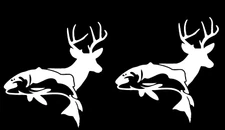 Buck & Fish Hunting Two 5" White Vinyl Graphic Decals Car Truck Windows