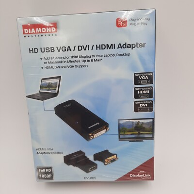 New HDMI Adapter USB DVI Full HD 1080p VGA Laptop Desktop  BVU165 HD Diamond NIB