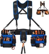 Tool Belt Suspenders, 33-Pocket Electrician Tool Belt, Tool Belts for Men with D