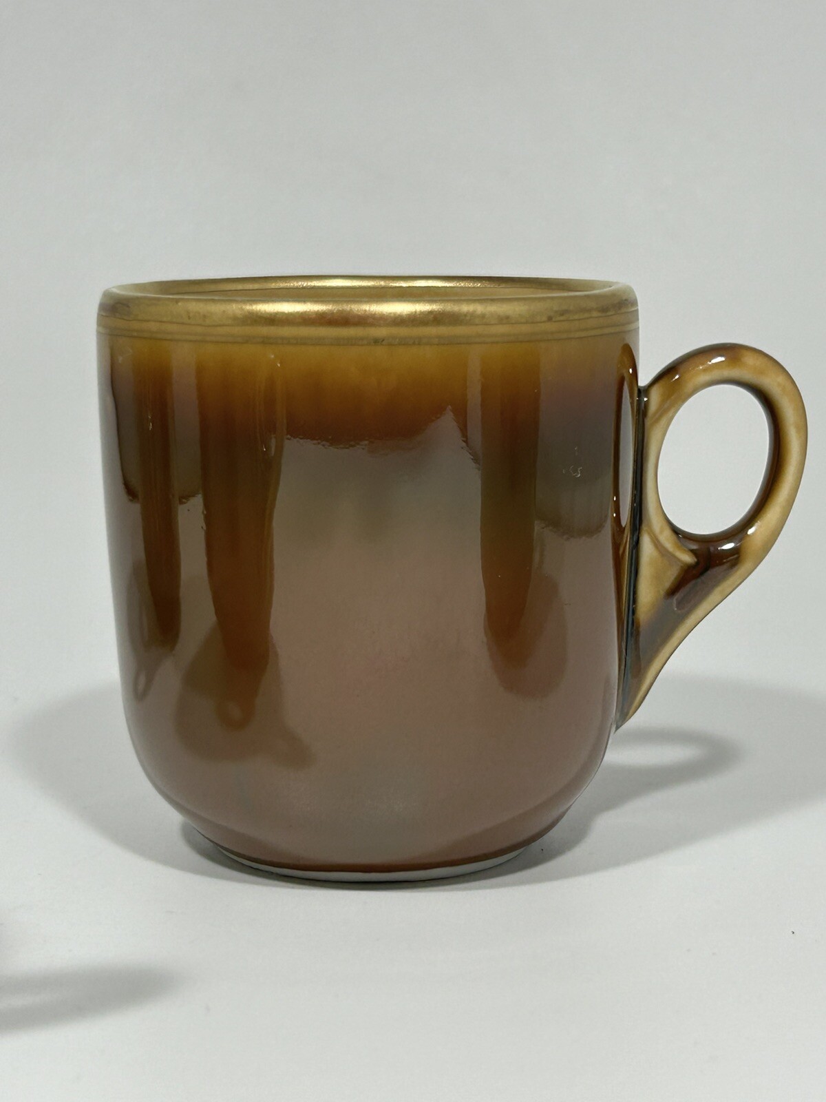 Vintage Fraunfelter China Set of 4 Espresso Cups Ohio Brown Luster Gold USA