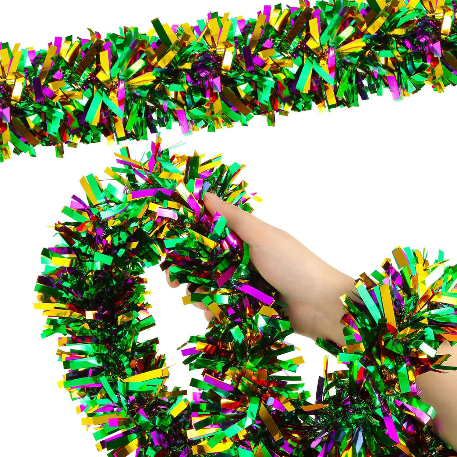 4 Pieces Mardi Gras Tinsel Garland Metallic Festooning Garland Glitter Mixed Col