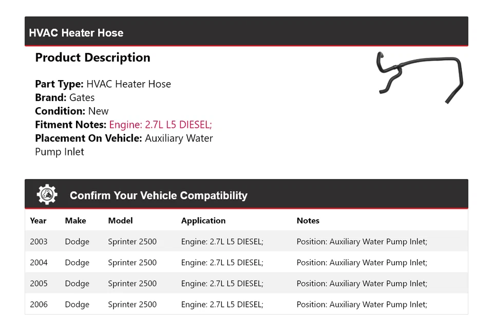 Ворота шланга отопителя и кондиционера для Dodge Sprinter 2500 2003-2006 годов выпуска 2004 2005 годов выпуска - Изображение 2 из 3