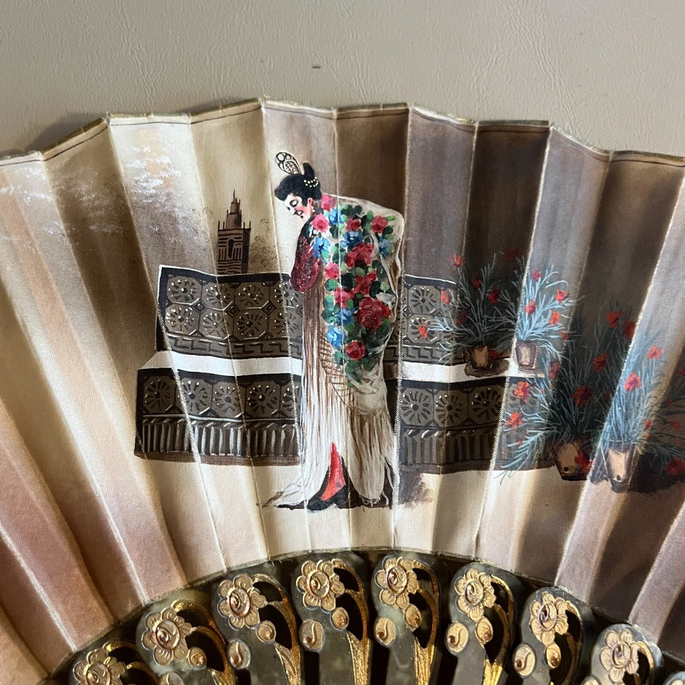 Ventilador de mano vintage de plástico y papel plegable 1920-1930 floral Japón antiguo Foto 4 de 4