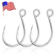 30pcs Inline Single Hooks Replacement Fishing Hooks 8-10/0 Big Eye Carbon Steel