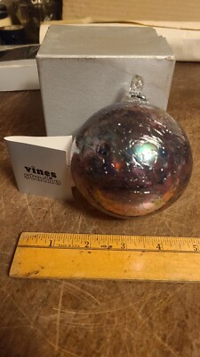 Vines Studio Art Glass Christmas Ornament Hand Blown Ball blue orange