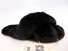 Ekouaer Womens Fuzzy Faux Fur House Slippers Cross Band Open Toe Size 11.5 Black