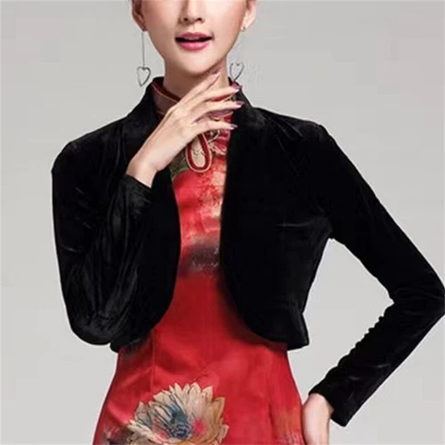 Damen Cropped Bolero Samt Cardigan Achselzucken Jacke vorne offen formell Hochzeit - Bild 6 von 17