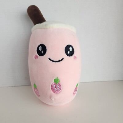 Pink Boba Drink With Straw Plush Bubble Milk Tea Strawberry 8 Inches Tall