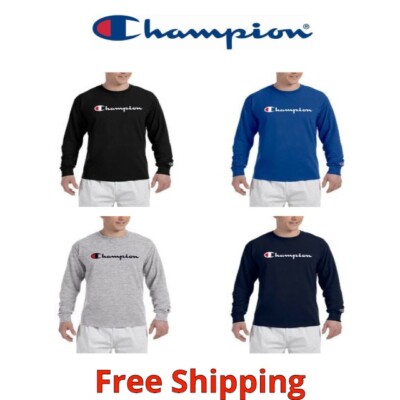 Champion Mens Classic Script Logo Long Sleeve T Shirt Tee 5 Colors New M-2XL