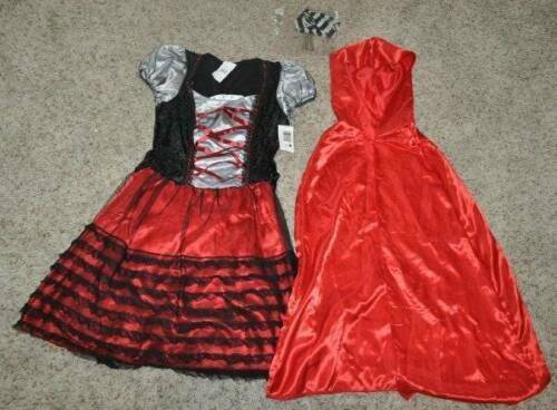 Womens Red Riding Hood Halloween Costume Wicked Hoop Dress Cape Gloves 4 Pc- OS - Picture 2 of 10