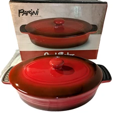 New Parini Cookware Non Stick Ceramic Bakeware Dish Oval Baker Red Open Box