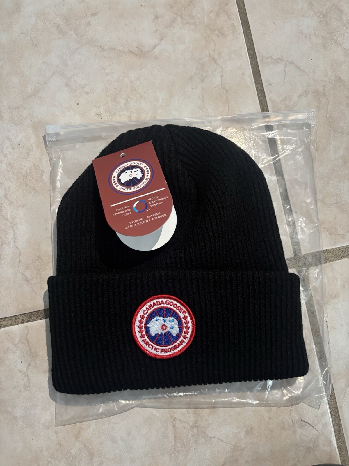 Canada Goose Black Wool Knit Thermal Beanie Winter Hat with Logo