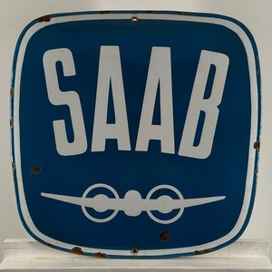 Saab Enamel Sign - 50x50cm (19.7x19.7") - Retro Vintage Porcelain Garage Signage