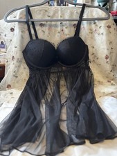 Victoria's Secret Black Lace Babydoll Adjustable Strap Sweetheart 34C