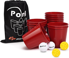 Yard Pong, Giant Outdoor Games Pong Set with 12 Buckets, 2 Balls and a Carry Bag