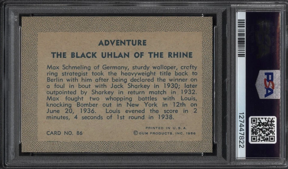 1956 Adventure #86 THE BLACK UHLAN OF THE RHINE MAX SCHMELING PSA NM-MT 8+  RARE - Image 2 of 2