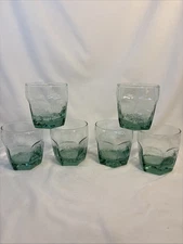 VTG SET OF 6 LIBBEY CHIVALRY GREEN GLASS OLD FASHIONED LOW BALL GLASSES 3 1/2"