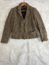 Vintage Jones New York Signature Tweed Blazer Size 10 Brown Zip Jacket