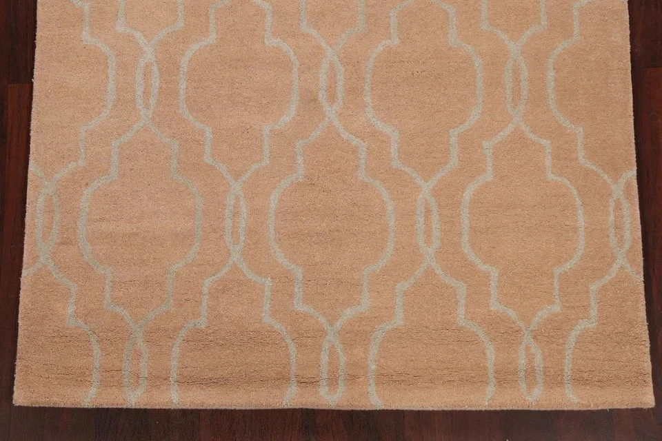 Orange Hand Tufted Wool Area Rug 5x8 Modern Trellis Lattice Pattern Plush Carpet - Image 3 of 4