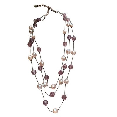 Robert Rose Purple Champagne Multi Strand Faceted Bead Layered Necklace