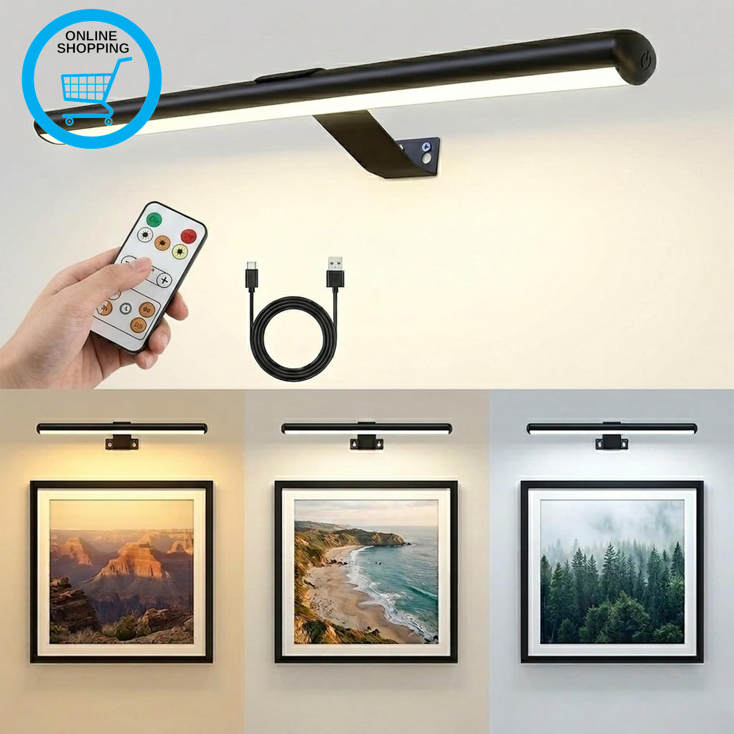 Wireless Picture Light,4400Mah Rechargeable Painting Light with Remote and Timer