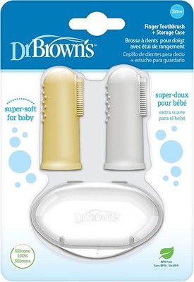 Dr. Brown's Fingerzahnbürste mit Reise-Aufbewahrungsetui Silikon 2er Pack 4 Stück