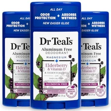 Dr Teal's Aluminum Free Deodorant, Elderberry & Vitamin D, 2.65 Oz (Pack of 3)