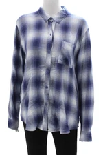 Rails Womens Blue Plaid Collared Button-Up Rayon Long Sleeve Top Size L