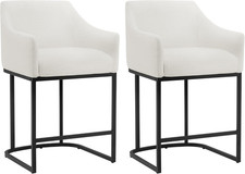 Counter Height Bar Stools Set of 2, Modern Barrel Counter Stools with Backrest a