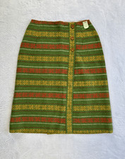 Vintage 1970s Wrap Skirt Knee Length Green/Yellow, Buttons Reto Size 26/27 Waist